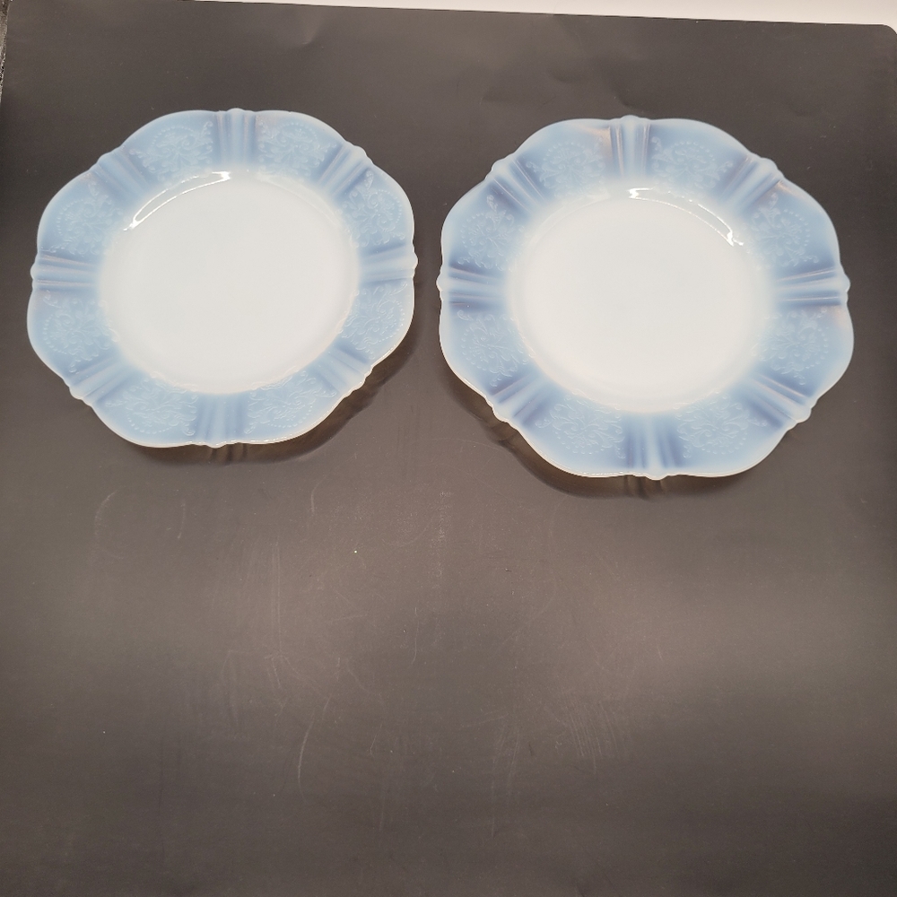 American Sweetheart Opalescent Milk Glass Small Plate 4" Set of 2